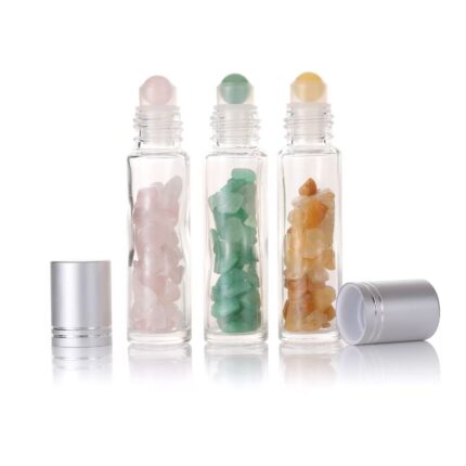 Round Glass Roller Bottles 10ml 0.33fl Oz Gemstone Roller Ball For Essential Oil Natural Crystal Stones Roller Ball Bottle